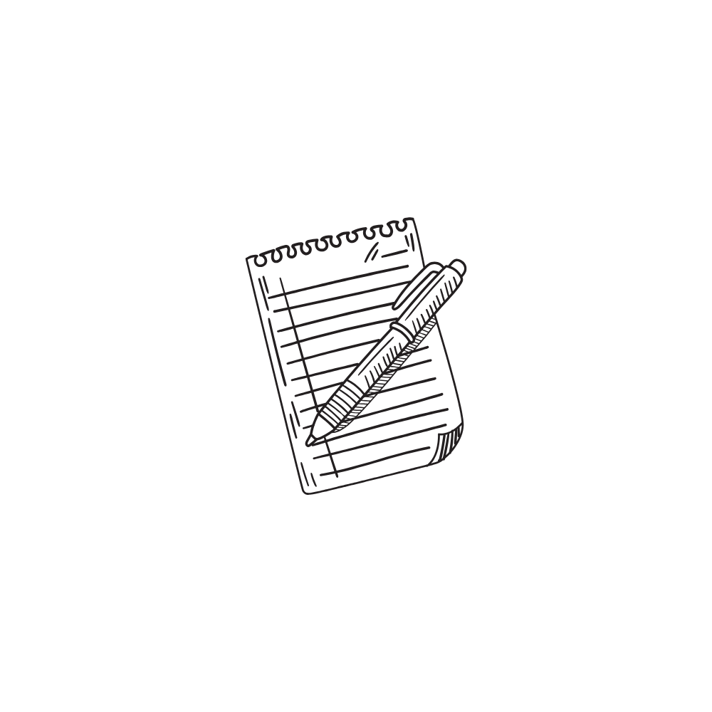 ikona przedstawiajaca notes z dlugopisem