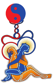 Ilustracja pary w objęciu z symbolem yin-yang